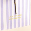 Close up of personalisation on Personalised Single Stem Purple Striped Greetings Card