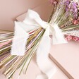 Close up of ribbon Betty Dried Flower Bridal Wedding Bouquet