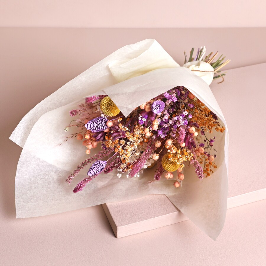 4 Pretty Pink & Lavender Dried Flower Posy Bouquets - Wedding Favors Or Home Decor (8 Inches)