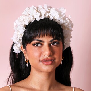 White Hydrangea Dried Flower Wedding Headband