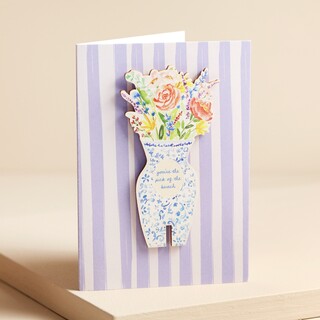 Wooden Bouquet Decoration Purple Striped Greetings Card