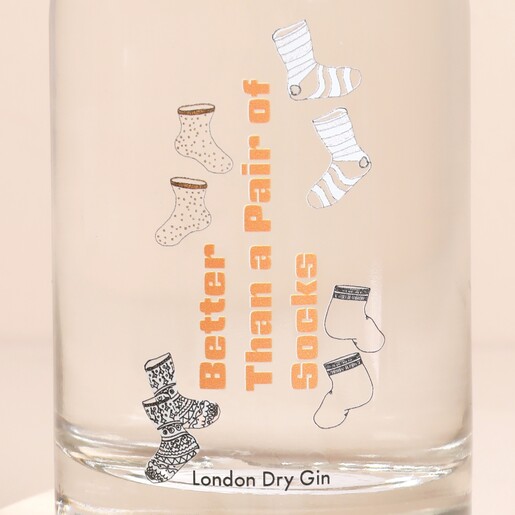 Close up of Label on 200ml Better Than a Pair of Socks Gin 