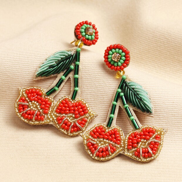 My Doris Cherry Kiss Beaded Drop Earrings