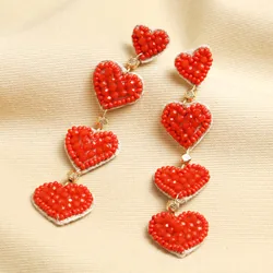 My Doris Red Beaded Heart Drop Earrings