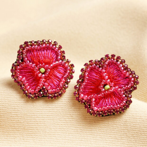 My Doris Pink Pansy Beaded Drop Earrings My Doris Pink Pansy Beaded Drop Earrings