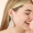 My Doris Silver Teardrop Heart Beaded Drop Earrings on laughing model