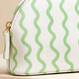 Close up of pattern on Personalised Small Green Wavy Lines Wash Bag