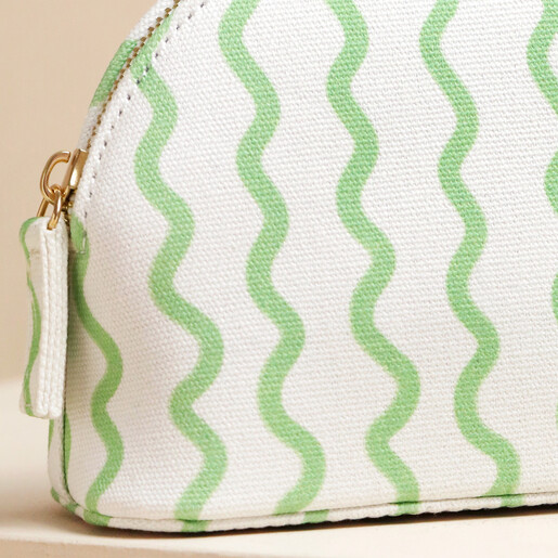 Close up of pattern on Personalised Small Green Wavy Lines Wash Bag