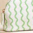 Close up of print on Small Green Wavy Lines Wash Bag