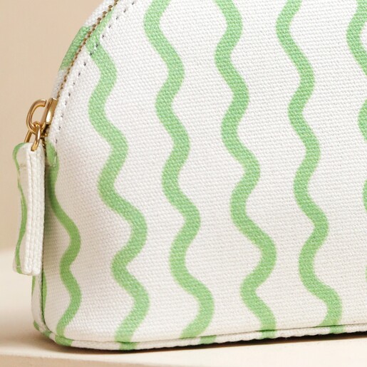 Close up of print on Small Green Wavy Lines Wash Bag