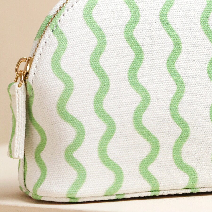 Small Green Wavy Lines Wash Bag | Accessories | Lisa Angel