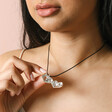 Close up of Chunky Heart Locket Cord Necklace in Silver on  model
