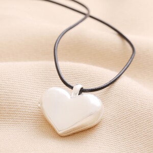 Chunky Heart Locket Cord Necklace in Silver