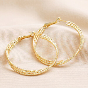 Triple Layered Thread Hoop Earrings in Gold