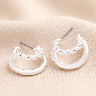 Illusion Rope and Polished Hoop Earrings in Silver