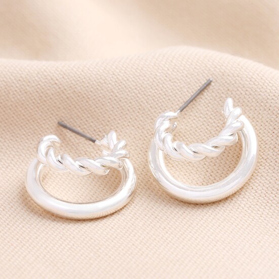 Illusion Rope and Polished Hoop Earrings in Silver