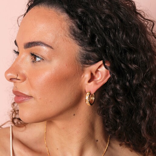 Scattered Crystal Stars Chunky Hoop Earrings in Gold on Model