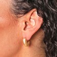 Molten Heart Half Hoop Earrings in Gold Close Up on Model 