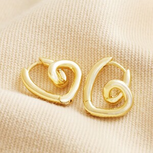 Small Scribble Heart Hoop Earrings in Gold