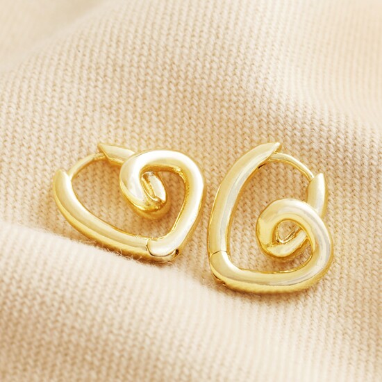 Scribble Heart Hoop Earrings in Gold