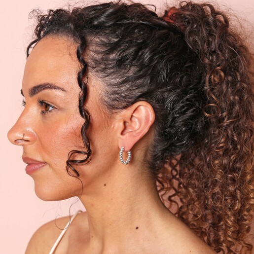 Twist Hoop Earrings in Silver on Model