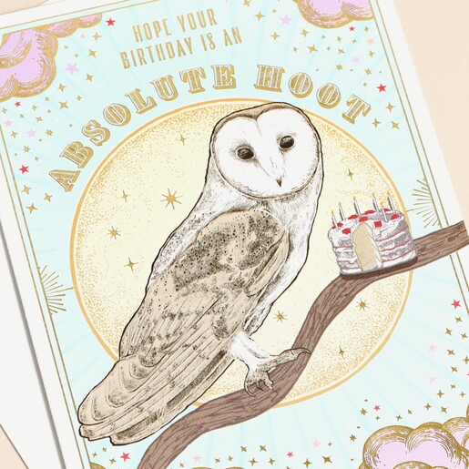 Close Up of The Art File Absolute Hoot Birthday Card