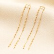 Bar and Hanging Chain Drop Earrings in Gold on a neutral backround