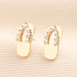 Cubic Zirconia Flip Flop Stud Earrings in Gold