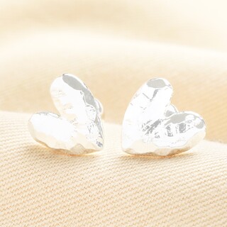 Molten Heart Stud Earrings in Silver