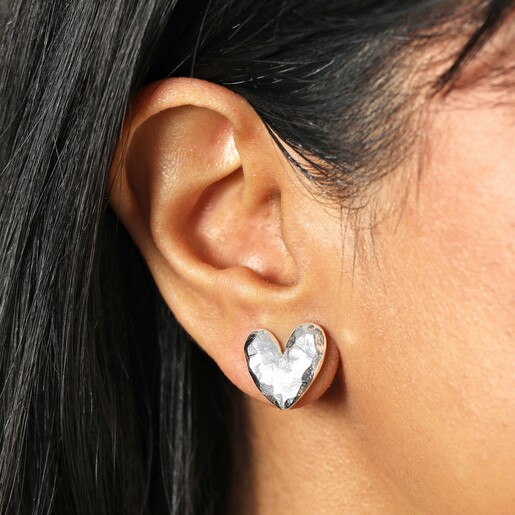 Molten Heart Stud Earrings in Silver