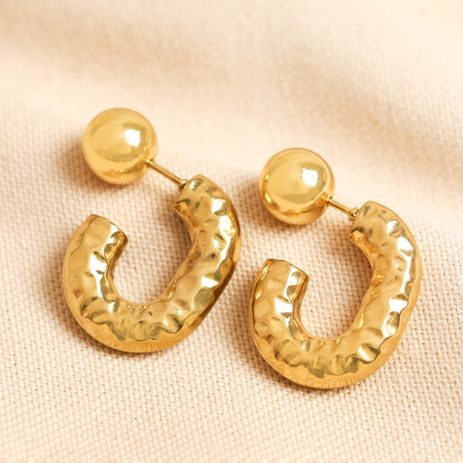 Stainless Steel Molten Hammered Hoop Earrings in Gold Stainless Steel Molten Hammered Hoop Earrings in Gold