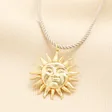 Beige Rope Pull Cord Sun Face Pendant Necklace in Gold 
