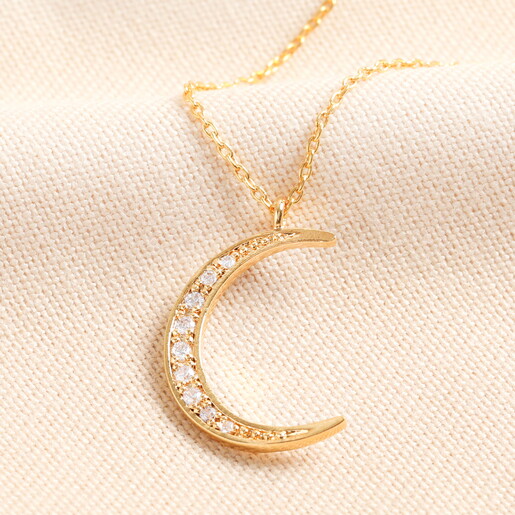 Crystal Moon Pendant Necklace in Gold