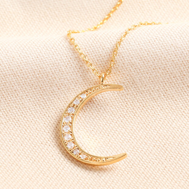 Crystal Moon Pendant Necklace in Gold Crystal Moon Pendant Necklace in Gold