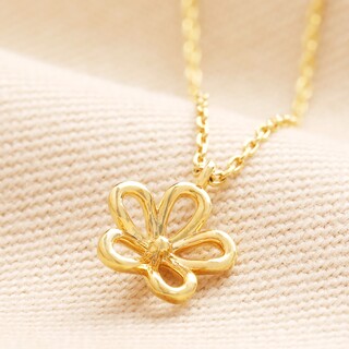 Flower Outline Pendant Necklace in Gold