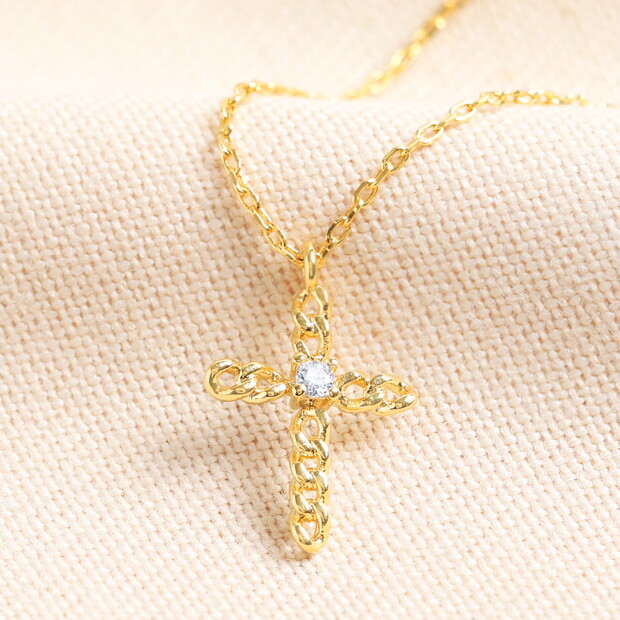 Diamonte Chain Cross Pendant Necklace in Gold Diamonte Chain Cross Pendant Necklace in Gold