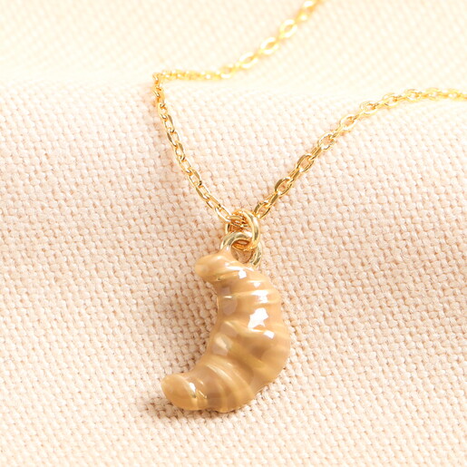 Enamel Croissant Pendant Necklace in Gold