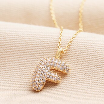 Initial 'F' Diamante Pendant Necklace in Gold