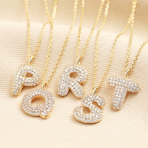 P, Q, R, S, T Pendants P, Q, R, S, T Initial Diamante Pendant Necklace in Gold