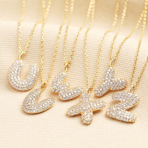 U, V, W, X, Y, Z Pendants U, V, W, X, Y, Z Initial Diamante Pendant Necklace in Gold