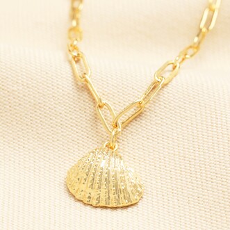 Paperclip Chain Shell Pendant Necklace in Gold