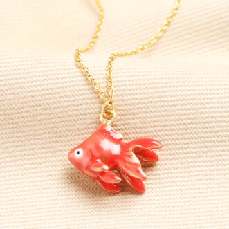 Red Goldfish Pendant Necklace in Gold