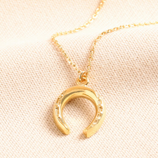 Gold Plated Horseshoe Pendant Necklace - Good Luck Charm, Silver Plated Base