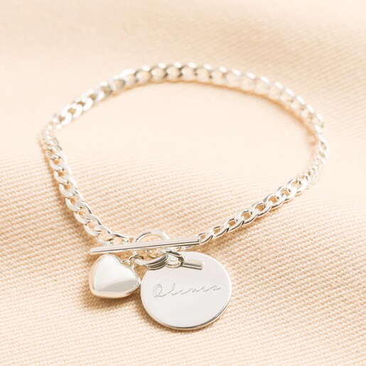 GPersonalised Small Toggle and Heart Charm Bracelet on Model