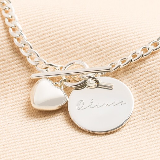 Personalised Small Toggle and Heart Charm Bracelet on Model