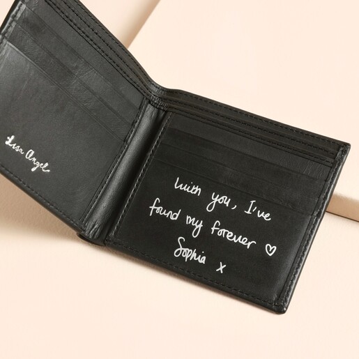 Personalised Black Wallet  Black Personalised Handwritten Men's Leather Wallet