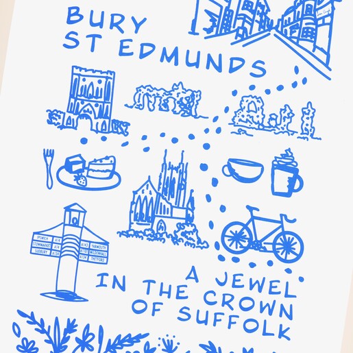 Close Up of Bury St Edmunds Sketch Tea Towel