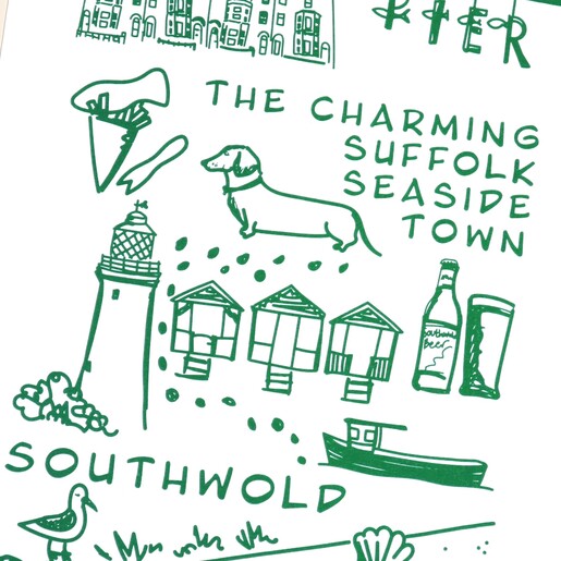 Close Up of Southwold Sketch Tea Towel