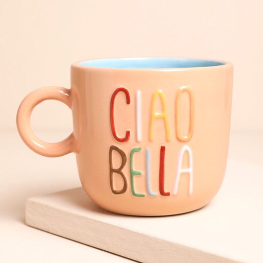 Peach Embossed Ciao Bella Ceramic Mug