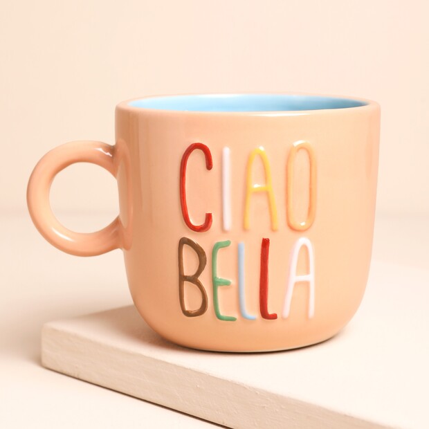 Peach Embossed Ciao Bella Ceramic Mug Peach Embossed Ciao Bella Ceramic Mug
